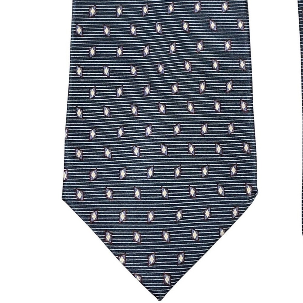 Bill Blass Mens Navy Blue Geometric Diamond Ribbed 100% Silk Necktie Classic Tie
